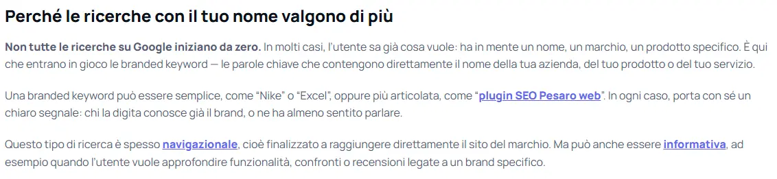 Link interno evidenziato nel testo di una pagina web