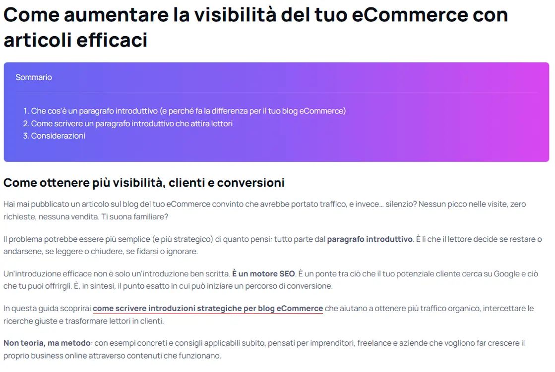 parola chiave evidenziata nel primo paragrafo
