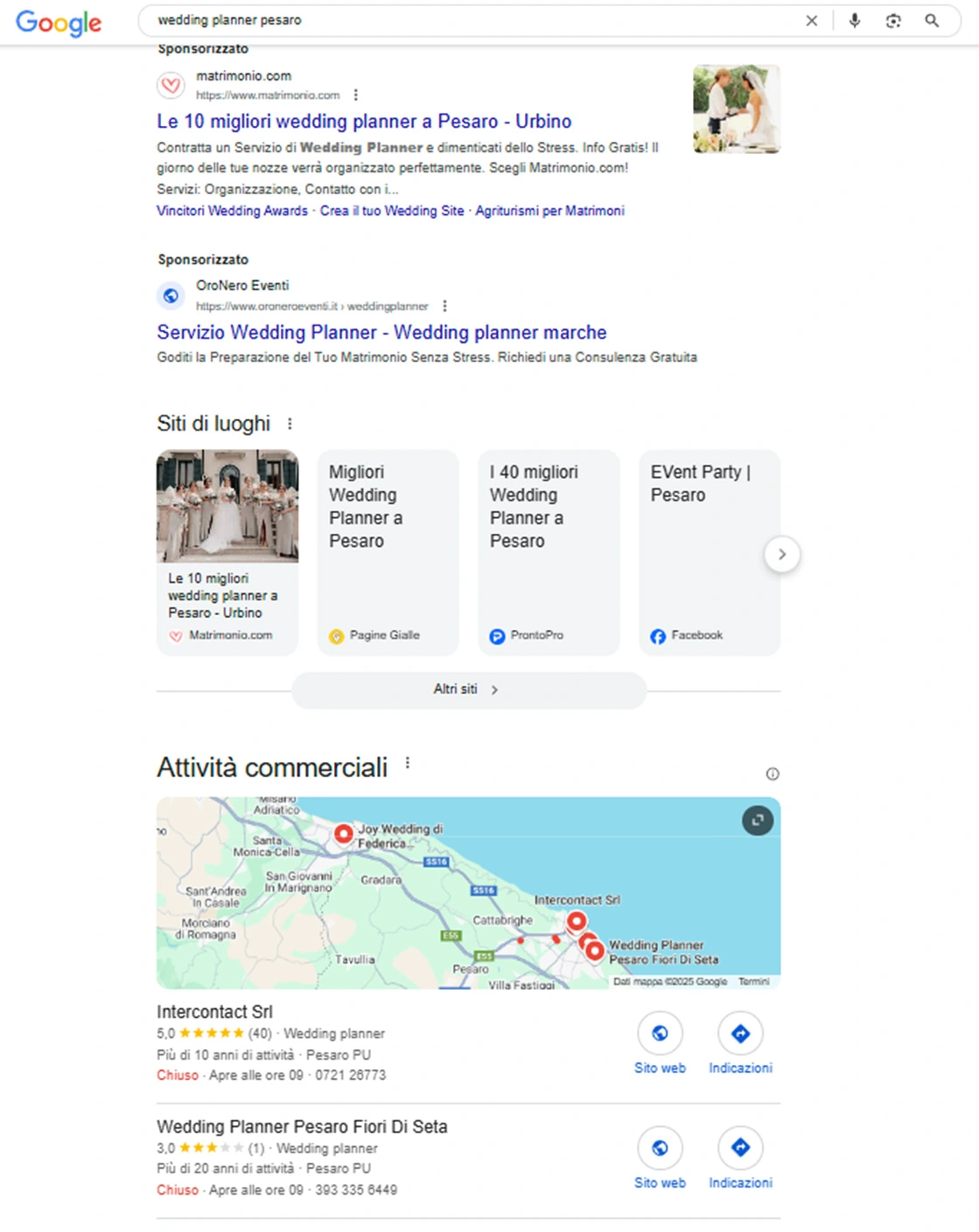 Esempio visivo di annunci PPC posizionati prima dei risultati organici Annunci PPC sopra i risultati organici su Google