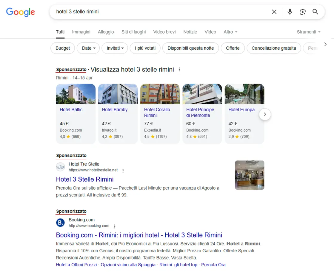 la ricerca google con gli annunci Google ADS